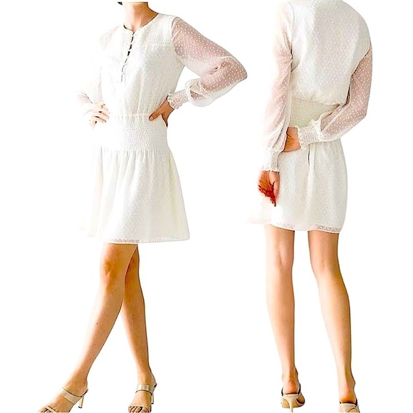 White House Black Market Dresses & Skirts - White House Black Market Smocked Blouson Dress Ivory M Sheer Romantic Feminine